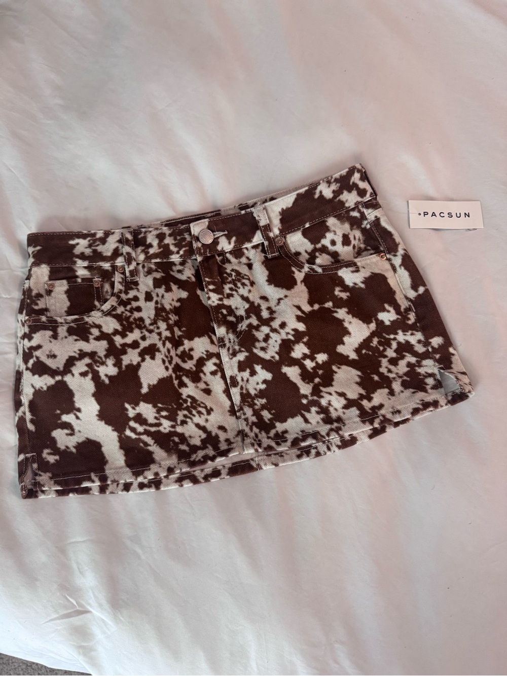 PacSun Cow Print Denim Mini Skirt Size 25 Western Y2K Festival Rodeo
